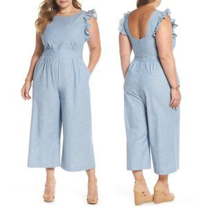 1901 Light Blue Ruffle Sleeve Cropped Jumpsuit 18